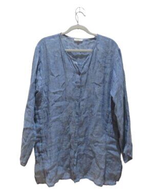 EILEEN FISHER 100% Linen Gauzy Tunic Top Light Blue Medium Lagenlook Coastal